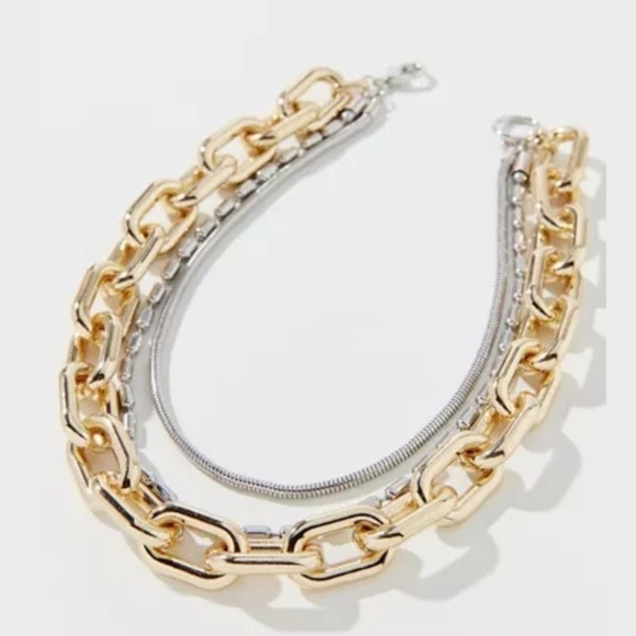 Urban Outfitters Bianca Gold Silver Statement Chunky Chain Layering Necklace - Picture 2 of 4